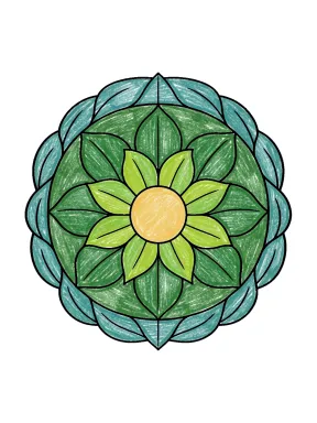 Braided Leaf Mandala Coloring Page colored with AI in crayon style