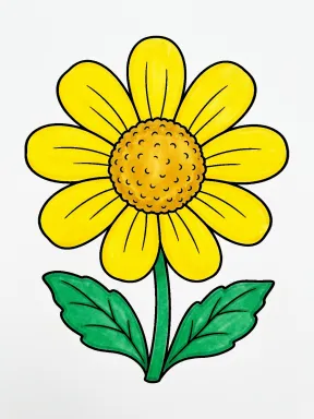 Round-Petal Flower with a Textured Center Coloring Page, colored example