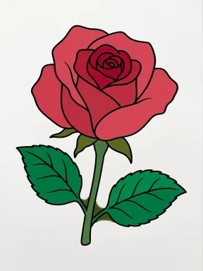 Single Rose with Layered Leaves Coloring Page colored with AI in marker style
