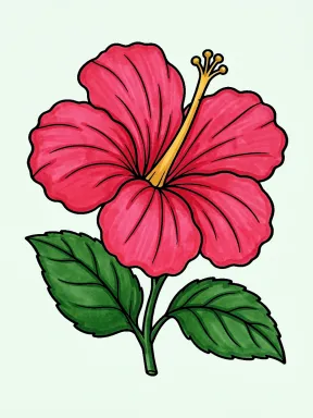 Hibiscus with a Tall Stamen Coloring Page colored with AI in marker style