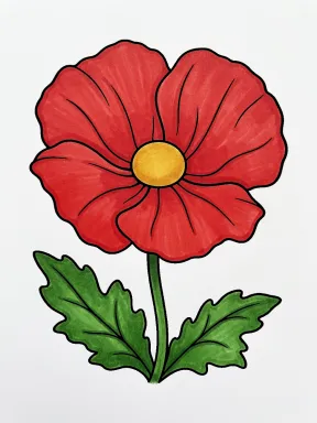 Open Poppy with Broad Petals Coloring Page colored with AI in marker style