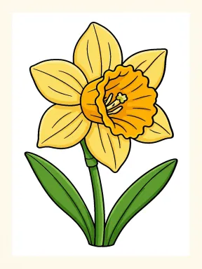 Daffodil with a Ruffled Trumpet Coloring Page colored with AI in marker style