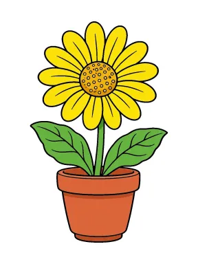 Daisy in a Flower Pot Coloring Page colored with AI in marker style