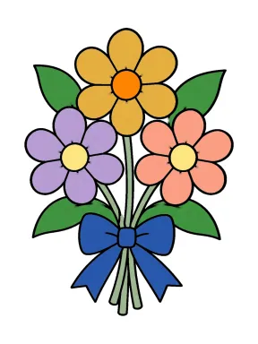 Three Flowers Tied with a Bow Coloring Page colored with AI in marker style