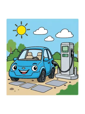 Cheerful Car at a Fuel Pump Coloring Page colored with AI in marker style