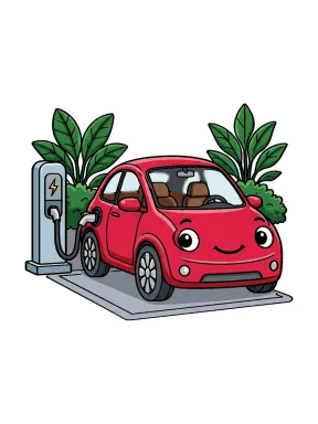 Smiling Electric Car at a Charging Station Coloring Page, colored example