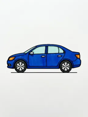 Compact Sedan in Side Profile Coloring Page colored with AI in marker style