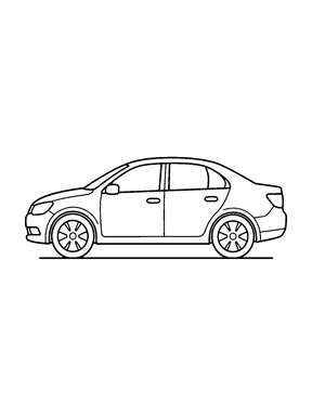 A compact sedan shown in side profile with two wheels, windows, and simple door lines.