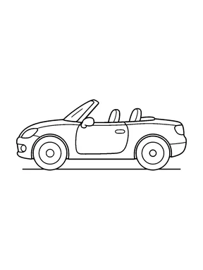 Side view of an open top convertible with two seats, two round wheels, a raised windshield and a short ground line.