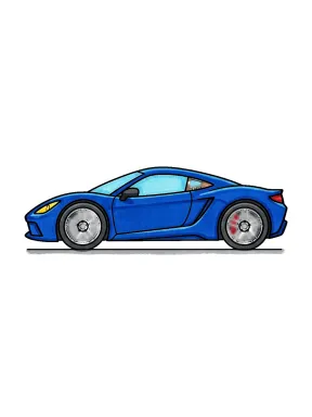 Sleek Sports Car Coloring Page colored with AI in marker style