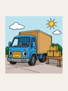 Smiling Delivery Truck Coloring Page, colored example