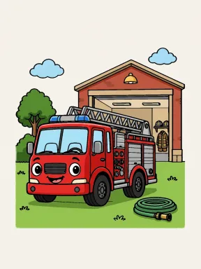 Fire Truck with Folded Ladder Coloring Page, colored example