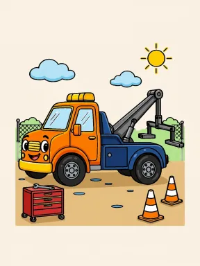 Cheerful Tow Truck with Raised Boom Coloring Page colored with AI in marker style