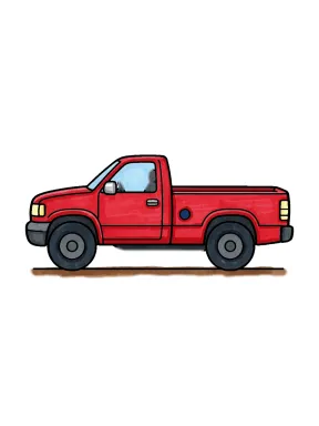 Simple Pickup Truck Side View Coloring Page colored with AI in marker style