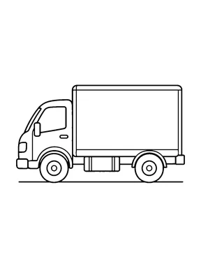 A box delivery truck in side view with a large blank cargo body and two wheels.