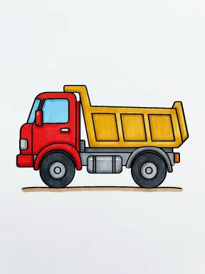 Simple Dump Truck with Level Bed Coloring Page colored with AI in marker style