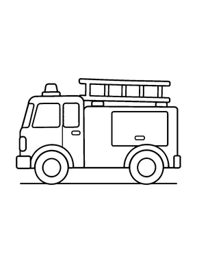 A side-view fire truck with a folded roof ladder, broad cab windows, a large equipment door, and plain round wheels.