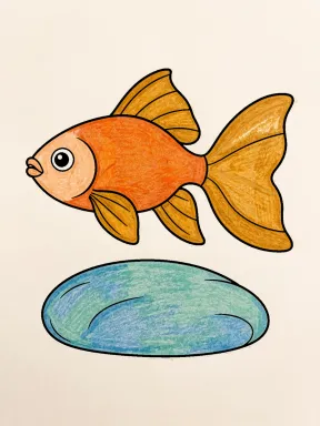 Fan-Tailed Fish Above a Smooth Stone Coloring Page colored with AI in crayon style