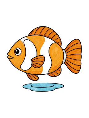 Patchwork Fish Above a Water Ripple Coloring Page colored with AI in crayon style