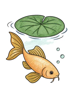 Pond Fish Beneath a Floating Lily Pad Coloring Page colored with AI in crayon style