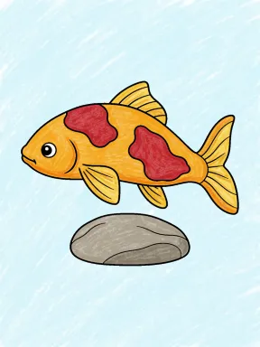 Pond Fish With Broad Patches Above a Stone Coloring Page colored with AI in crayon style