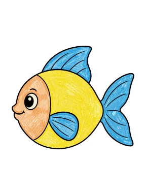Round Fish With a Sweeping Forked Tail Coloring Page colored with AI in crayon style