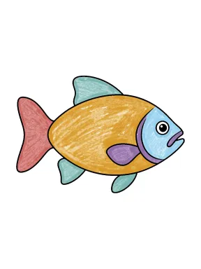 Plain Oval Fish With Rounded Fins Coloring Page colored with AI in crayon style