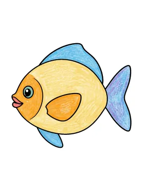Deep-Bodied Fish With Simple Empty Fins Coloring Page colored with AI in crayon style