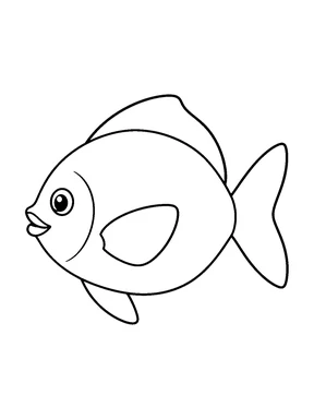 A deep-bodied fish faces left with broad empty fins, a large side fin and a flared tail, leaving its smooth body free of patterns.